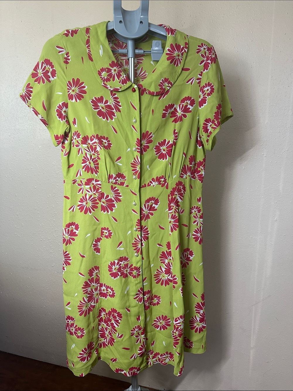 Loco Lindo Bright Green Floral Button-Front Dress Size M